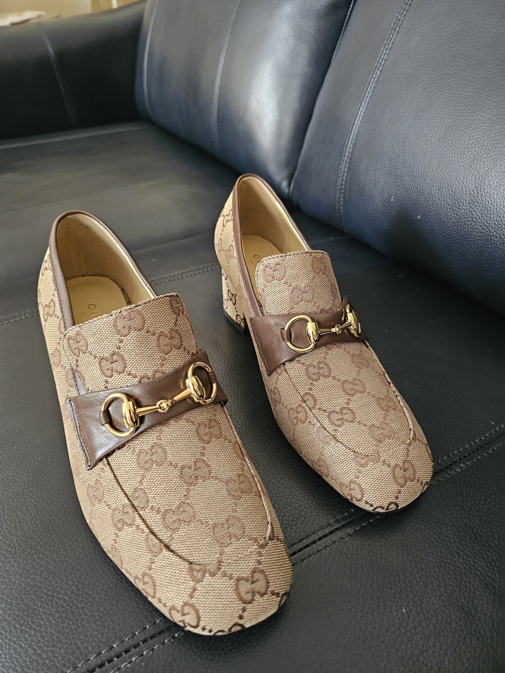 Gucci Women Brown Monogram Horsebit Loafers